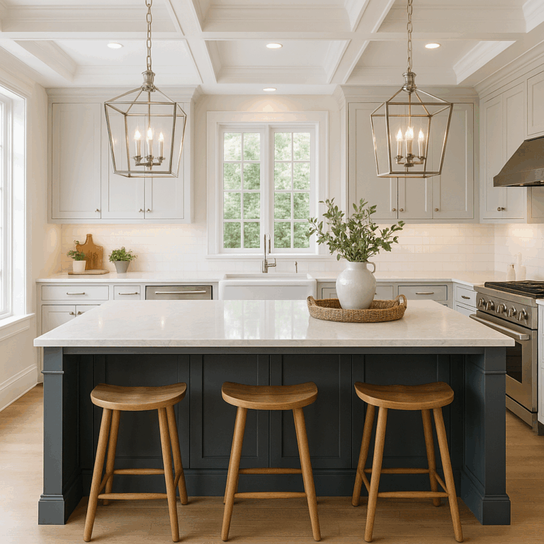 Kitchen island with pendant lights